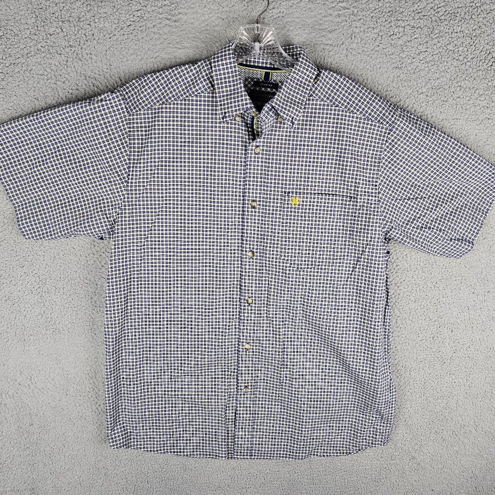 Ariat Pro Series Mens Button Down Shirt Check Large L Short Sleeve Stretch